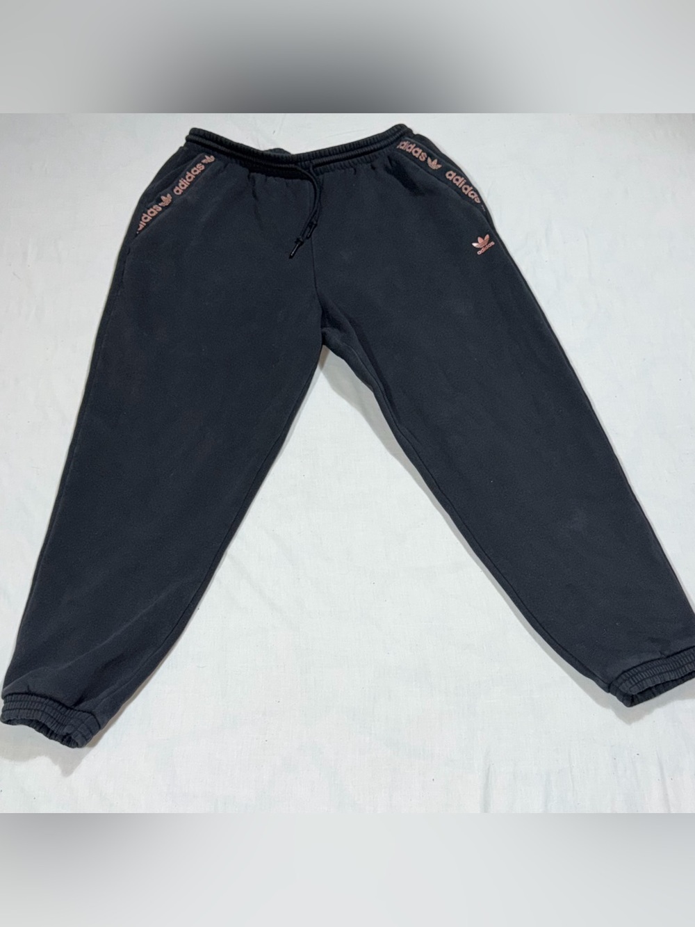 adidas Originals Women XL Black Pink Trefoil Logo Tape Fleece Joggers O81